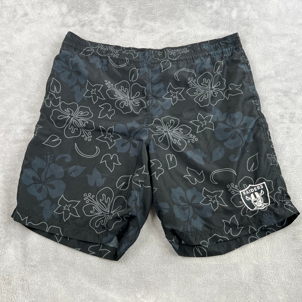 NFL Raiders Floral Swim Trunks XL Black Mens Board Shorts Football Fan Beachwear